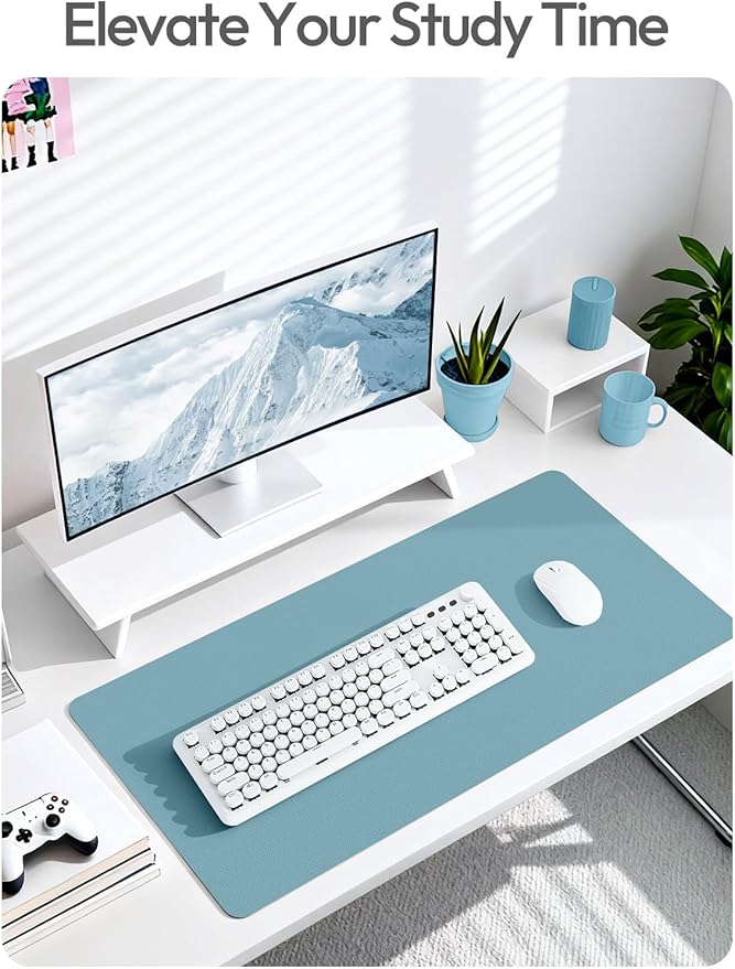 YSAGi Leather Desk Protector, Office Mat, Large Mouse Mat, Non-Slip PU Leather Blotter, Laptop Desk Mat, Waterproof Writing Pad for Office and Home(Aquamarine, 42" x 17.2")