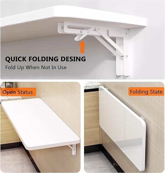 Wall Mounted Folding Table,floating desk for wall,folding wall desks for small spaces,hanging desk for Home Office Computer Workstation,Study Work Bench, Kitchen Dining (white, 27.6"×15.7"(70×40cm))