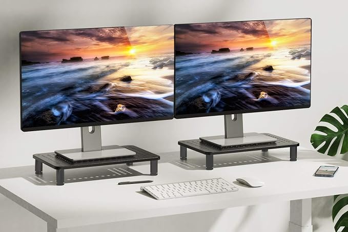 Husky Mounts 2-Pack Monitor Riser Laptop Stand, Adjustable Legs, Stackable, 14.5" x 9.25" x 3.25" Max Height, Matte Black Steel-Black.