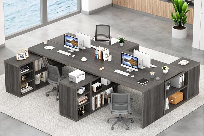 HSH L Shaped Computer Desk, Rustic Wood Corner Desk, Industrial Writing Workstation Table with Cabinet Drawer Storage for Home Office Study, Grey 55 inch