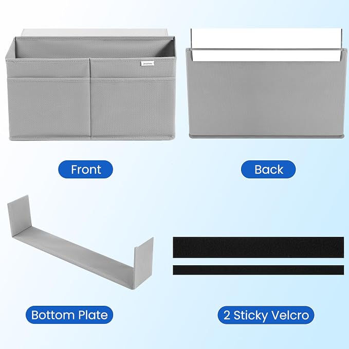 10 Pack Desk Side Hanging Organizer, Adhesive Storage Bag with Pockets for Magazine Ipad Notebook, for End Tables Home Office Desks Computer Workstations Dressing Table, Grey