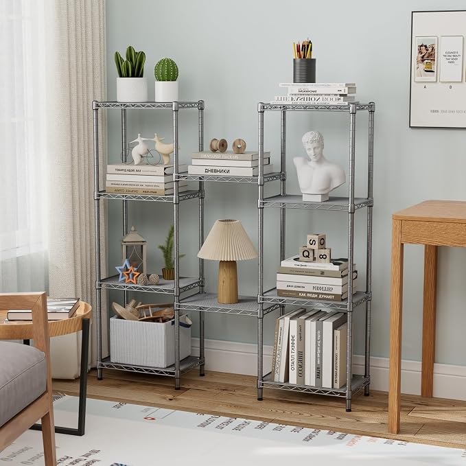 Golpart Small 5 tire Shelves Storage Wire Shelving Unit Metal Shelf Adjustable Organizers Storage Shelving for Bathroom Laundry Room Kitchen Pantry10”D x 16”W x 55”H Silver