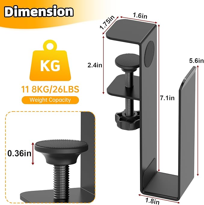 Adjustable Desk Side Laptop Mount, No Drill Clamp on Laptop Holder, Metal Hanging Notebooks Holder, Punch-Free Clamp for MacBook Pro, Documents with Anti-Scratch Silicone