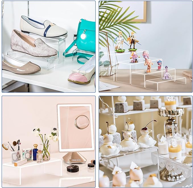 Aheroi Large Acrylic Risers, 8 Pcs 2 Set(7”L~8”L~9”L) Acrylic Display Set Rectangular Stands Shelf Clear Display Risers for Decor, Cake Shelves Retail Shoe Showcase