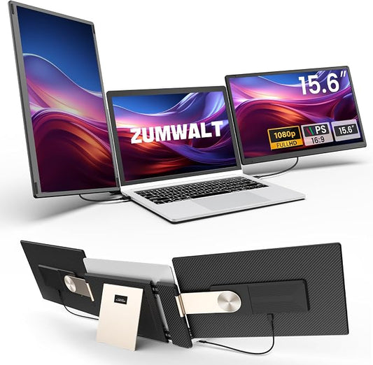 15.6" Laptop Screen Extender, 1080P FHD Laptop Monitor Extender, 235° Rotating Detachable Dual Monitor, Plug & Play Triple Screen for 13"-17.3" Laptops, Compatible with Mac/Windows/Android & Dex