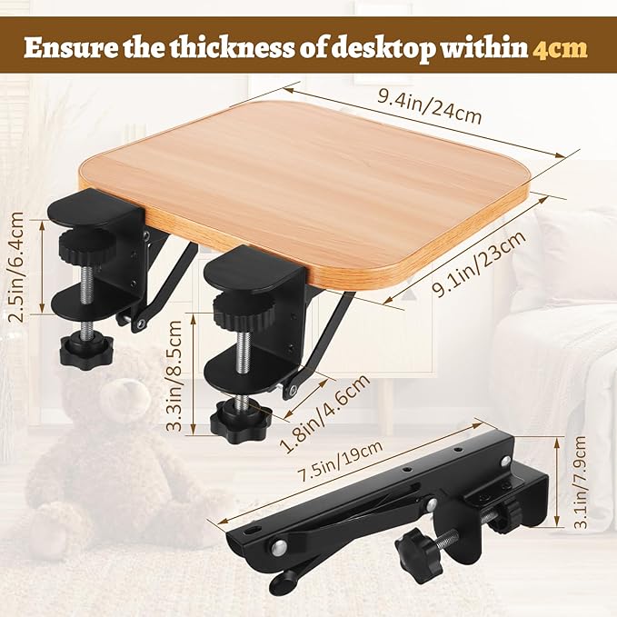 DAJAVE Ergonomics Desk Extender Tray, 9.4x9.1Inch Clamp On Desk Shelf, Foldable Table Extender for Desk, Table Desk Arm Rest, Keyboard Drawer Tray for Office and Home, Workstation Organizer
