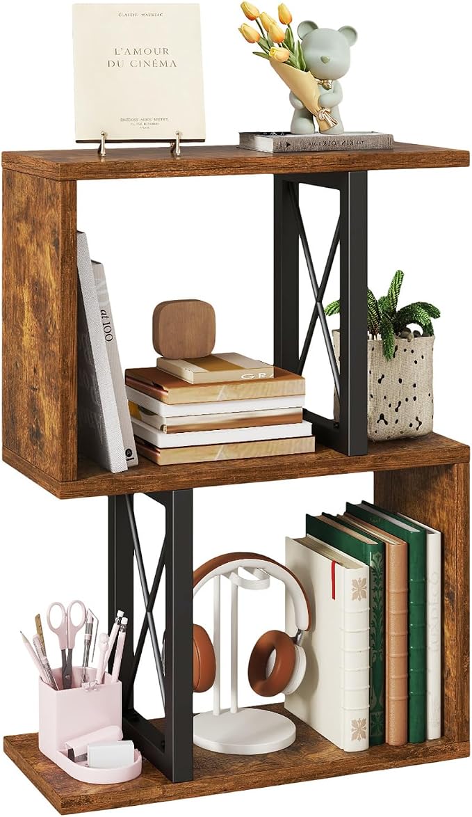 IBUYKE Desktop Bookshelf, 3-Tier Table Bookcase Shelves Storage Organizer Hutch for Office/Dorm, Solid Ability Desk Shelve UTMZ011H