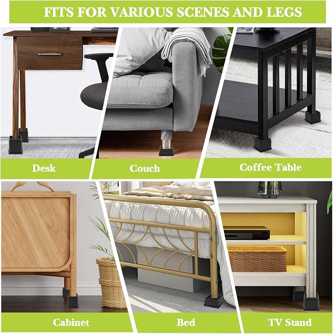 4 Pack Furniture Risers 4 Inch, Adjustable Bed Risers Heavy Duty For Table Desk Couch Chair Sofa Cabinet Bed Frame Dorm, Square Stackable Table Leg Risers Lift Height 1", 2” , 3” or 4", Black