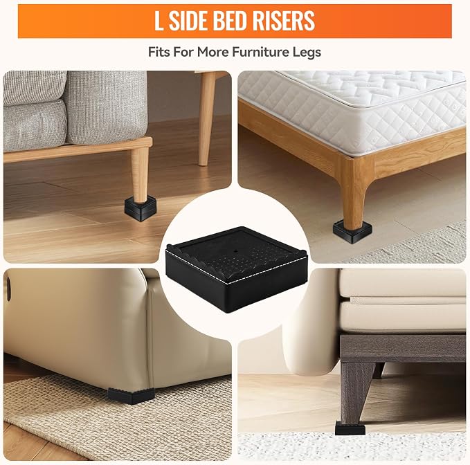 shouwuhho Furniture Risers, 8 Pack Bed Risers with Non-Slip Grip and Heavy Duty Support, 1 Inch 2 Inch 3 Inch 4 Inch Height Lift for Couch, Sofa, Table, Desk, Chair, Refrigerator - Black, 1 Inch