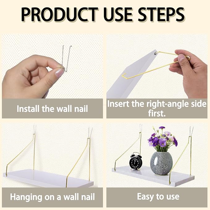 Cubicle Shelf For Fabric Walls With Hooks：12x6.0in White Wooden Cubicle Shelf Hanging Gold Bracket Use For Office Cubicle Accessories For Office Stylish Cubicle Decorations For Women Desk