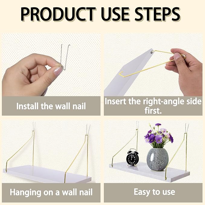 2-Pack Cubicle Shelf For Fabric Walls With Hooks：12x6.0in White Wooden Cubicle Shelf Hanging Gold Bracket Use For Office Cubicle Accessories For Office Stylish Cubicle Decorations For Women Desk