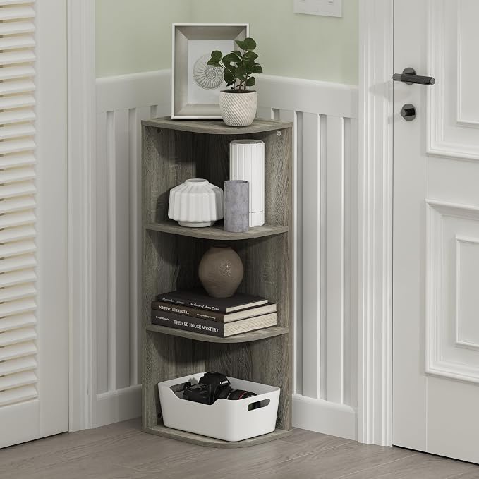 Furinno PASIR Book Shelf, 3-Tier Corner Bookshelf with Open Shelf, Standing Bookcase, 9.3 x 12 x 31.5 for Organization and Storage, for Living Room, Bedroom, Home Office, French Oak