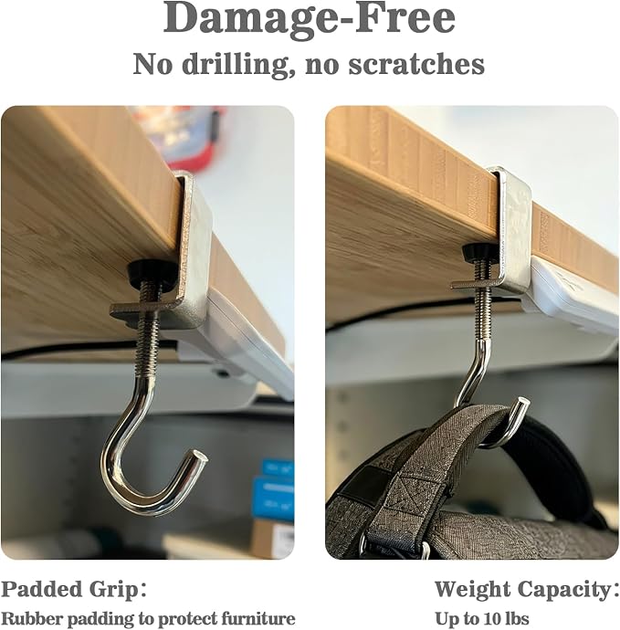 Adjustable Metal Table Hooks for Hanging Purses and Headphones on the Desk at Home and Office, 6-Pack