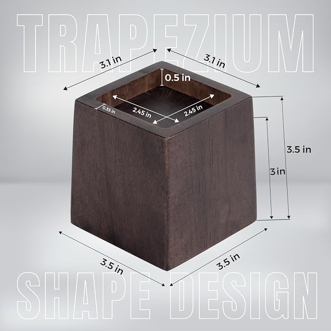 3 Inch Height Heavy Duty Wood Bed Risers – 4 Pack Wood Furniture Risers Extenders for Bed, Sofa&Table, Support Up to 2200lbs, Non-Slip Recessed Hole Furniture Lifts for Storage (Walnut Color)