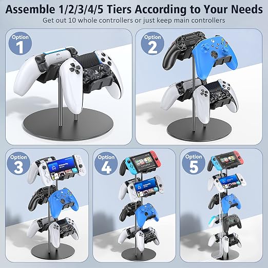 Kytok Gamer Gifts, Headset Stand 5 Tiers with Cable Organizer, Controller Stand Compatible with PS5/Xbox/Nintendo Switch/PS Portal/PS4, Headset Holder & Controller Holder for 10 Packs Controller
