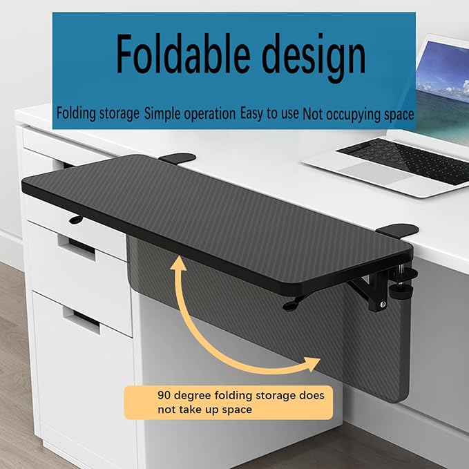Table for Plate Folding Computer Extension Desk Iron Holder Support Spacer Foldable Bracket Extender Keyboard Rack Folding Shelf Brackets with 2 Inch Desk Clamp, Countertop Extension Fold Down