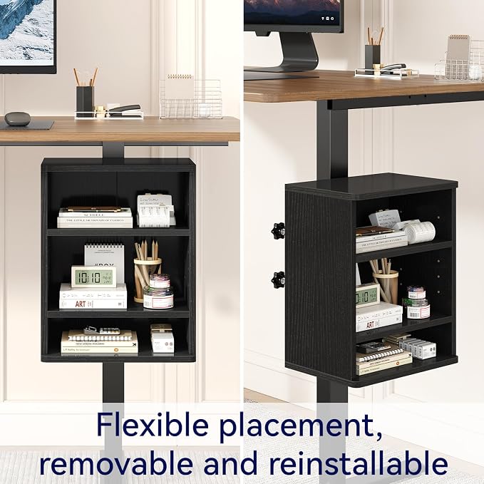 IBUYKE Under-Desk Storage Cabinet Adjustable Cabinet Fits with Standing Desks & Any Desk Legs Clamp-on Shelf for Office and Gaming Room for Elevating Your Workspace UTMZ012B
