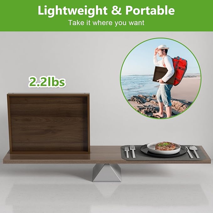 Artmalle Bed Tray Table Folding Legs with Handles Groove Breakfast Food Tray for Sofa, Bed, Eating, Drawing, Platters Serving Lap Desk Snack Trays (Brown Large)