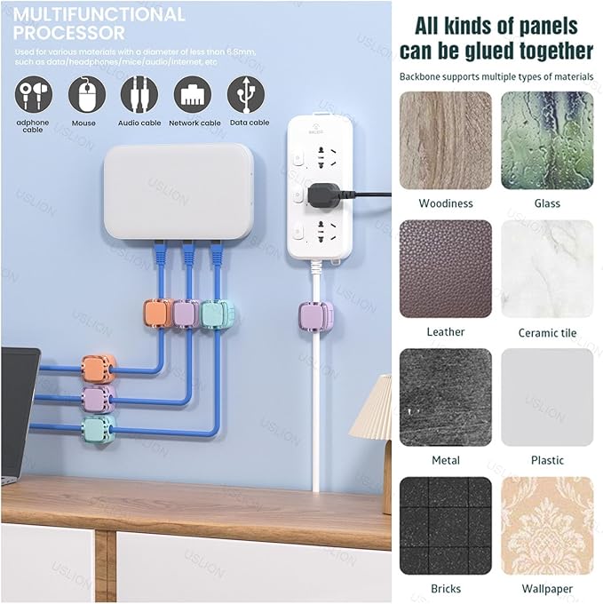 IFNOW 6 Pack Magnetic Cable Clips Cord Organizer Mixed Color Self Adhesive Cord Holder Under Desk Cable Management for Home,Office,Car,Desk,Nightstand