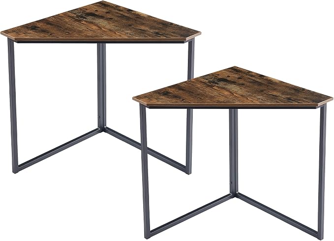 VECELO Ϲоrnеr Desk, Corner Tables for Living Room for Small Space Triangle Computer Desk with Steel Frame Ϲоrnеr Shelves with Metal Frame Ϲоrnеr Writing Desk for Workstation Set of 2 Brown 33.1"