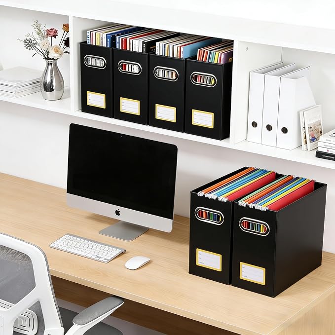 Collapsible File Organizer Box with Handle,12.20x5.11x9.84Inches, Filing Organizer for Home or Office, Small Portable File Box (4 Packs, Black-Yellow)