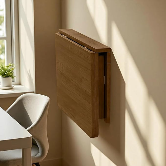 MM MELISEN Wall Mount Folding Table - 37x22 Inch, Walnut Versatile Table for Kitchen prep or Craft Studio. Solid Wood Surface Folds Flat. Perfect for Meal prep and Creative Projects