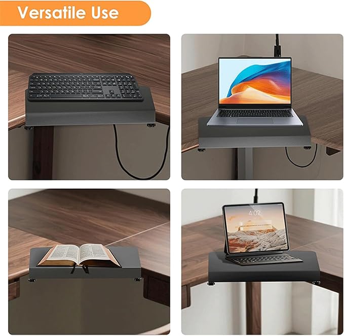 Corner Desk Connector, Stainless Steel Clamp On L Desk Connector Platform, 17x10in, for Office, with Expandable Work Space, Strong Support, Simple Installation