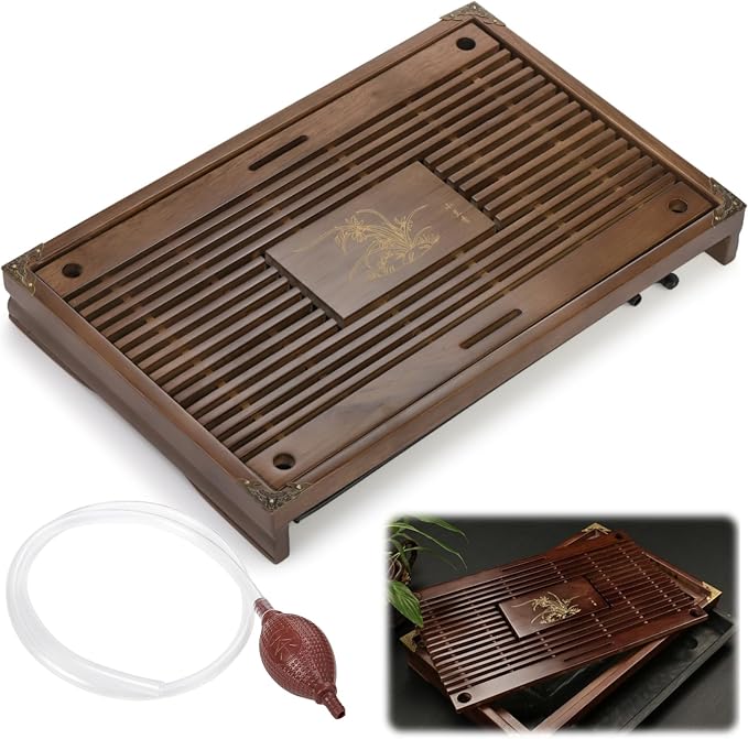 Eorbow Wooden Tea Tray, 17 Inch Chinese Kung Fu Tea Tray, Gongfu Tea Table with Water Storage Box, Household Filter Tea Serving Tray Gift Set for Home, Office, Bar