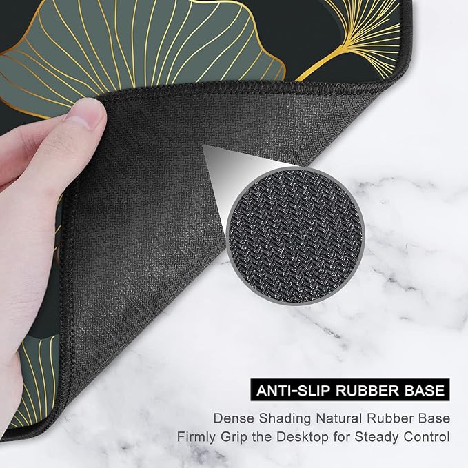 Auhoahsil Extended Mouse Pad, XXL Gaming Mouse Pads, Large Big Mousepad Laptop Computer Keyboard Mat Desk Pad with Non-Slip Base Stitched Edge for Gaming Office, 35.5 x 15.7 inch, Gold Line Leaves