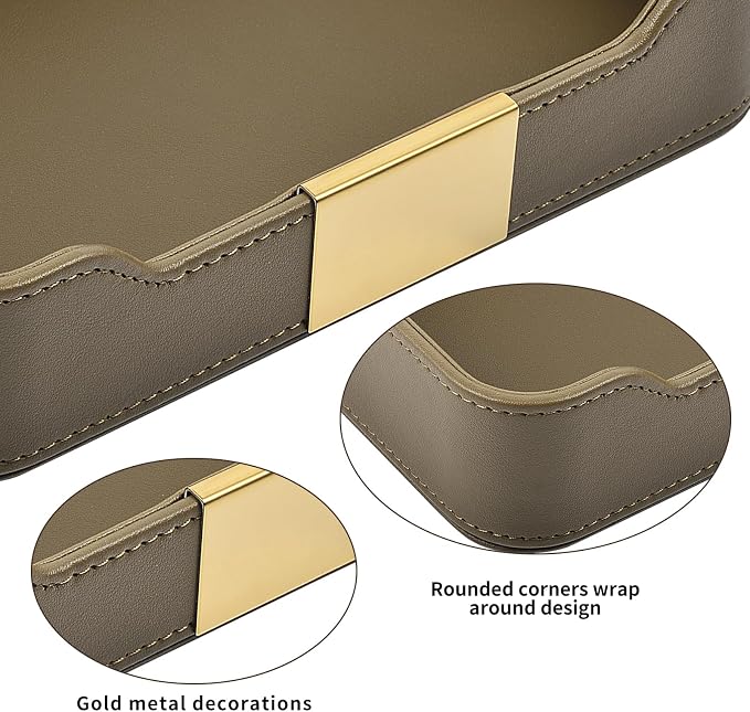 Luxury Leather Valet Tray Desktop Storage Organizer,Bedside Vanity Catchall Tray Nightstand Caddy Holder for Cosmetic,Jewelry,Watch,Keys,Phone,Wallet,Remote Controller,Pen,Olive Green