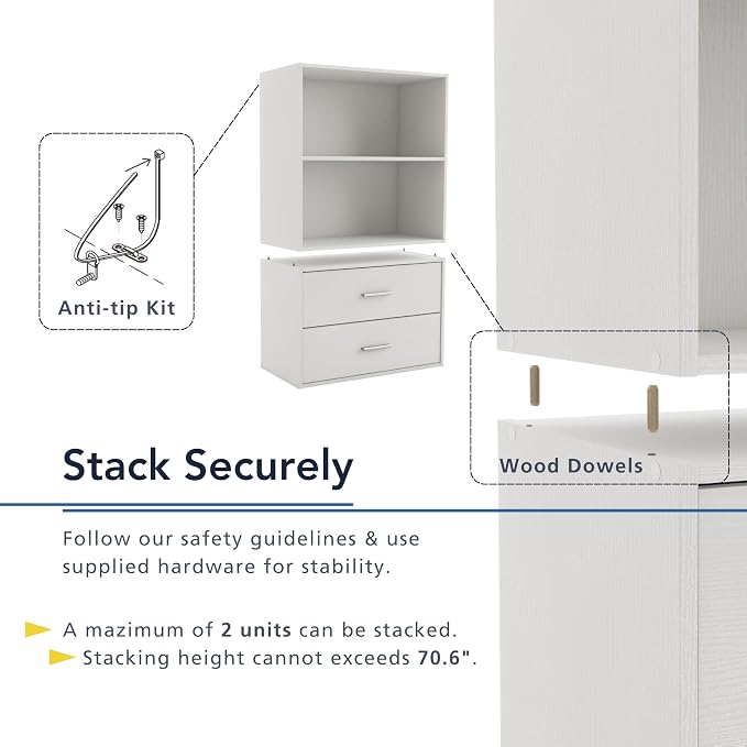 Homes: Inside + Out Apexa 2-Cube Storage Organizer Shelves, Stackable Wood Bookcase Fits Cubby Bins for Organization, Dorm Teen Room Decor & Home Office, Light Pink