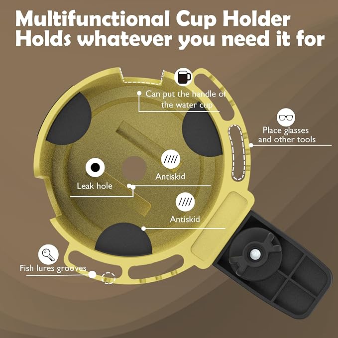 Desk Cup Holder with Headphone Hanger, Clip on Cup Holders for Desks with Spill-Proof Cup Design, Easy to Install, Enough to Hold 8-28OZ Coffee Cups, Water Bottles. (Yellow, Large)