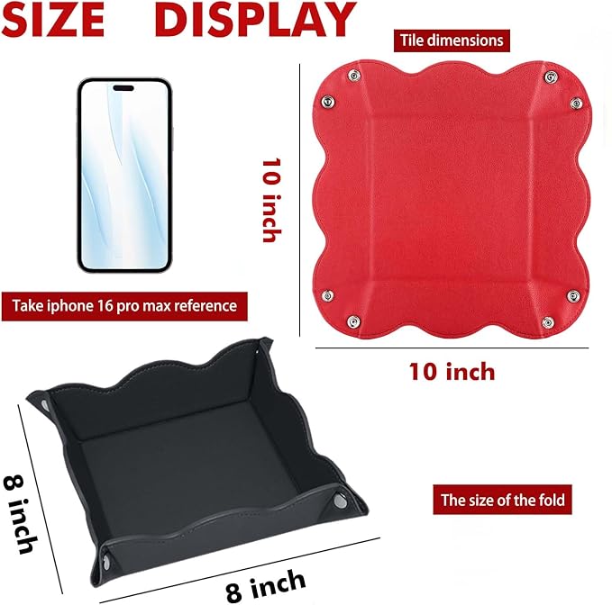 Valet Tray for Men Women 2 Pack - PU Leather Travel Catchall Tray Organizer - Desk Bedside Nightstand Storage Box for Jewelry Key Phone Remote Controller Wallet Readerss -Red and Black