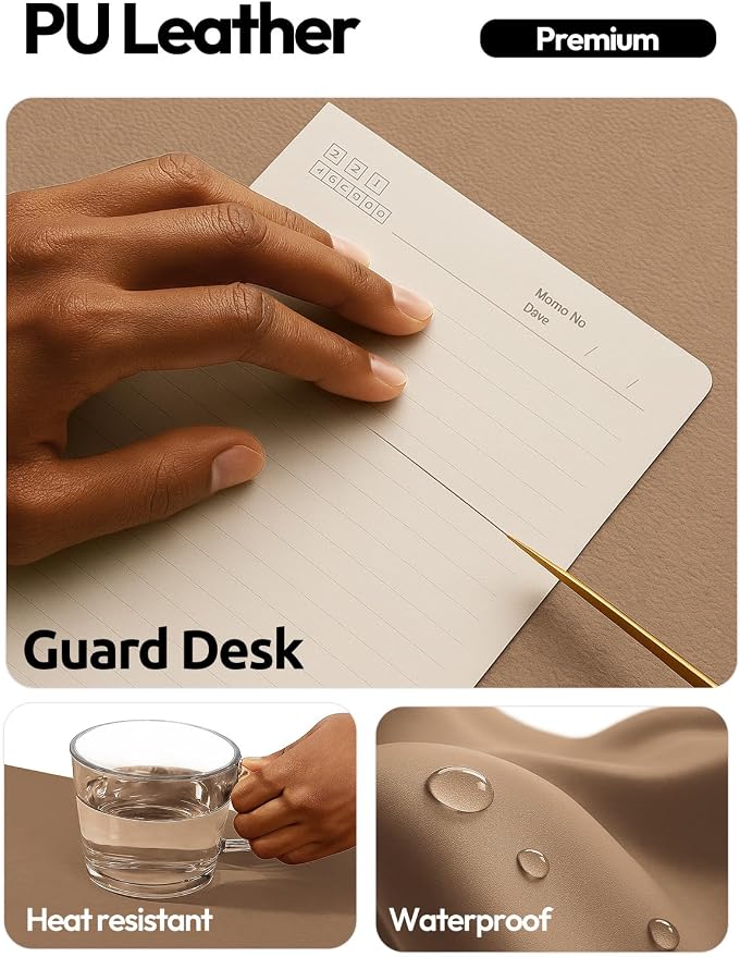 YSAGi Leather Desk Protector, Office Mat, Large Mouse Mat, Non-Slip PU Leather Blotter, Laptop Desk Mat, Waterproof Writing Pad for Office and Home(Khaki, 63" x 24")