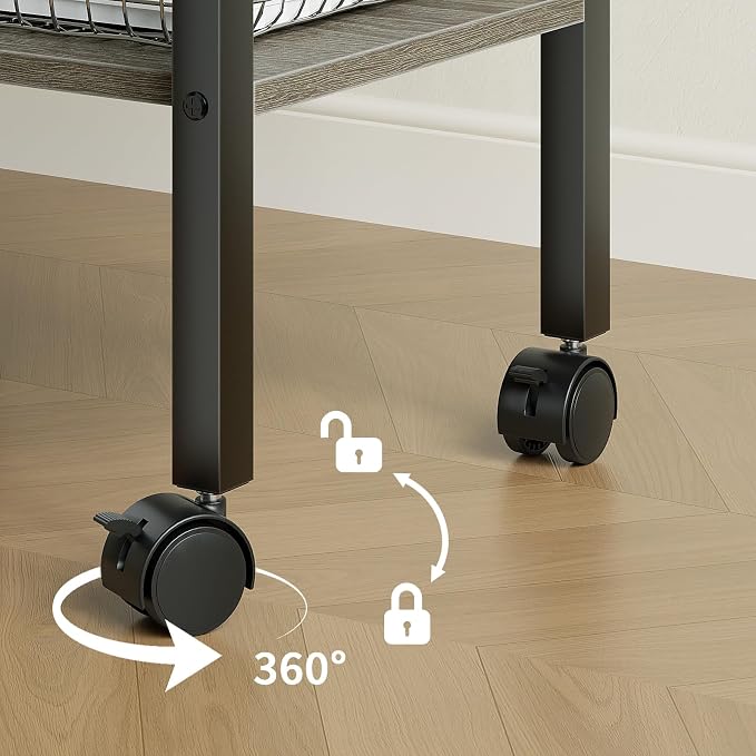 2 Tier Printer Stand with Storage, Under Desk Printer Table, Space-Saving Printer Table with Locking Wheels, Rolling Printer Cart for Home Office, Grey