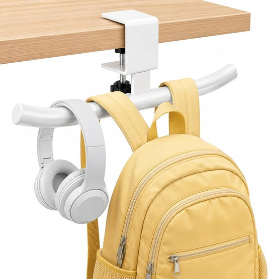 Geelin Bag Hook for Desk Table Heavy-Duty Backpack Hanger Clamp On Purse Holder Adjustable Under Desk Bag Hook for Headphones Handbag Hanger for Classroom Dorm Back to School (White)