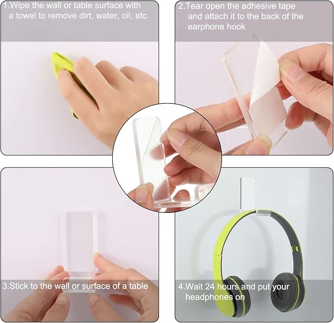 Weewooday 4 Pieces Headphone Hanger Headset Stand Holder Adhesive Wall Mount Headphone Hook for Desk Acrylic Gaming Earphones Hanger with Glues for Earphone Controller(Clear)