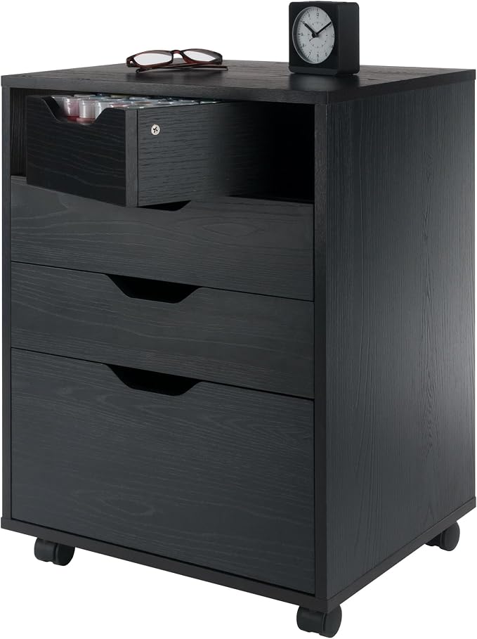 Winsome Halifax Mobile Storage Cabinet with 5 Drawers in Black, Stylish & Functional Home Storage Cabinet for Filing, Kitchen Organization, Moveable Furniture for Office, Dorms, Apartments