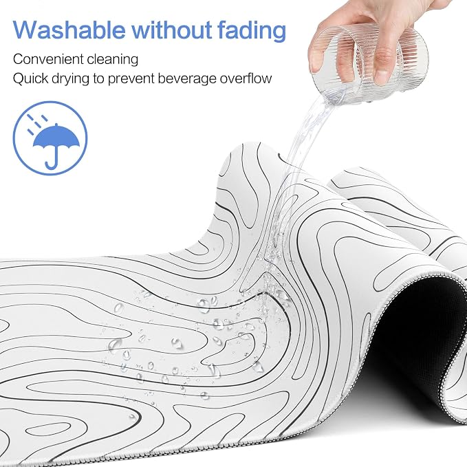 Gaming Mouse Pad Large 31.5 x 11.8in Topographic Keyboard Pad Mouse Pad for Non-Slip Base and Stitched Edge, Extended Desk Pad XL Keyboard Desk Mat (White)