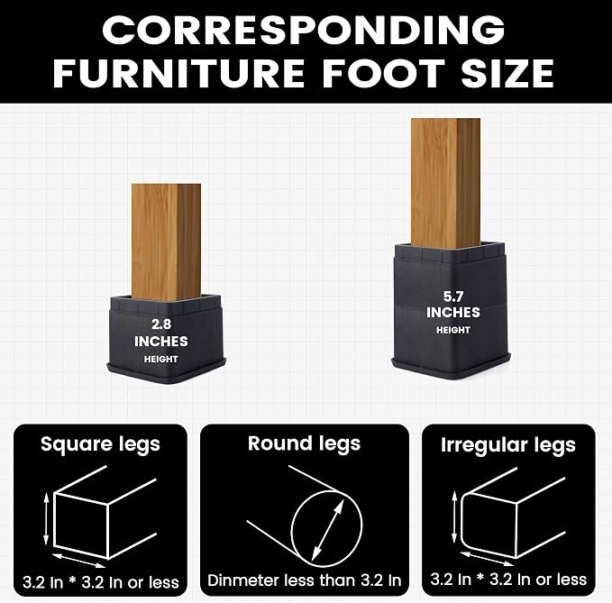 BTSD-home 3 Inch Bed Risers, Heavy Duty Furniture Risers for Under Bed Storage, Dorm, Sofa, Table, Chair and Desk, 4 Pack, Black