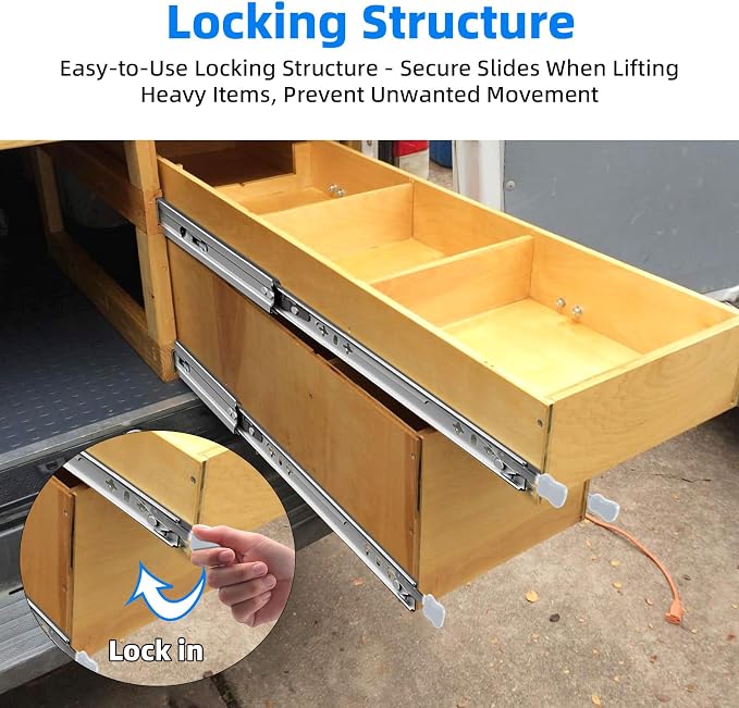 YENUO 304 Stainless Steel with Lock Heavy Duty Drawer Slides Runners Full Extension Locking 12 14 1618 20 22 24 26 28 30 32 34 36 38 40 Inch Ball Bearing Rails Track Guide Glides 165Lb 1 Pair