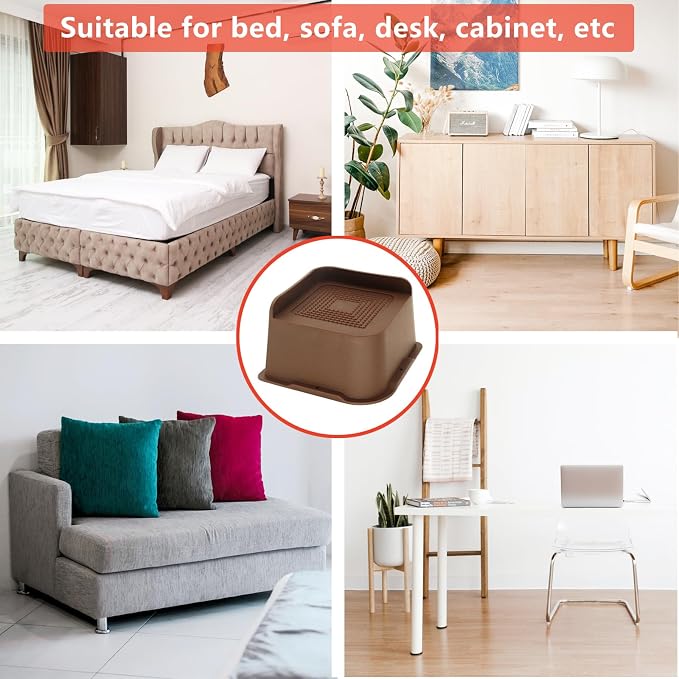 4 Pack Dark Brown Bed Risers 3 inch Heavy Duty, Oversized Furniture Risers, Bed Lifts Risers for Table, Sofa, Chair, Couch, Desk, Bed Frame Risers Supports Up to 6,500 Lbs