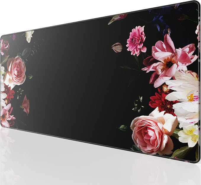 KTRIO Large Gaming Mouse Pad, Desk Mat, 31.5 x 15.7 in Peony Flower, XXL | Smooth Micro-Weave Surface, Artistic Pattern Design, Non-Slip Rubber Base, Durable Stitched Edges, Office & Home Use