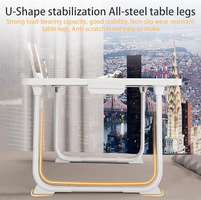 Extra Large 23 Inch Foldable Laptop Bed Desk with Storage Drawer & Bookstand, Portable Lap Tray Table for Bed Sofa Couch Floor, Multifunction Home Office Laptop Table