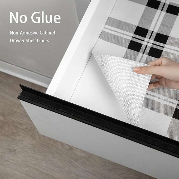 Drawer Shelf Liner for Kitchen Cabinets, Non Adhesive Slip Resistant Shelf Paper Easy to Clean, Strong Grip Thickened Waterproof Washable Mats for Pantry, Shelves, Dresser (Black, 17.5 in x 20 FT)