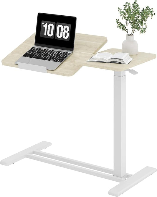 SANODESK Small Rolling Overbed Table Adjustable Height with Wheels, Mobile Laptop Desk with Tilting Desktop, Portable Computer Workstation for Home Office, Classroom, Bedside, Wood Grain