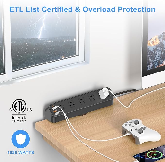 BEVA Desk Clamp Power Strip 6FT, Desk Edge Mount Extension Cord with 10 Outlets, 20W Fast Charging Station, PD 20W USB C Ports, Fit 1.96" Tabletop Edge, Etl List