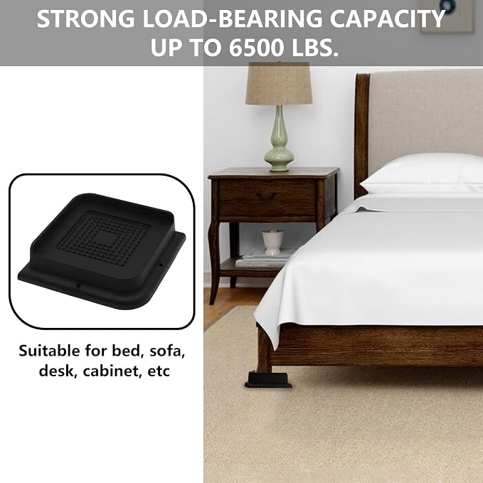 Bed Risers 1 inch Heavy Duty, 6 Pack Oversized Furniture Risers, Black Bed Lifts Risers for Table, Sofa, Chair, Couch, Desk, Bed Frame Risers Supports Up to 6,500 Lbs