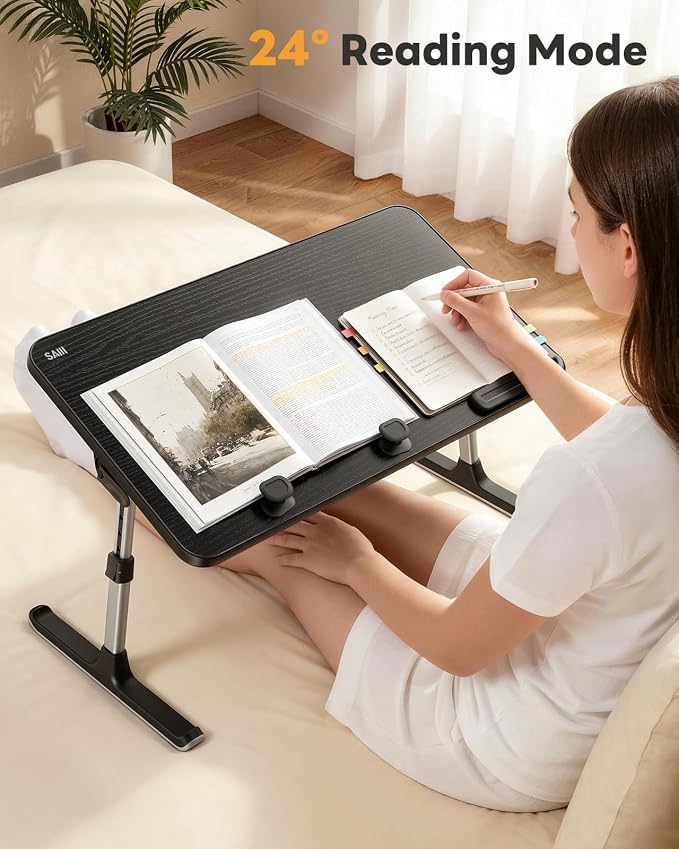 SAIJI Height & Angle Adjustable Laptop Stand for Bed, Lap Desk Bed Tray Table, Light Weight Foldable Portable Laptop Table for Couch Sofa Chair Floor Desk for Adults, Kids (52*30cm Black)