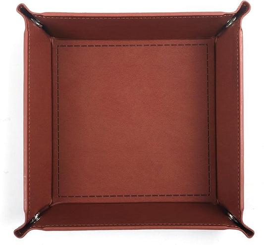 Valet Tray Desktop Storage Organizer – Vegan Leather Catchall Tray Bedside Vanity Tray Nightstand Caddy Holder for Remote Controller, Watch, Keys, Phone, Wallet, Coin, Jewelry, Brown